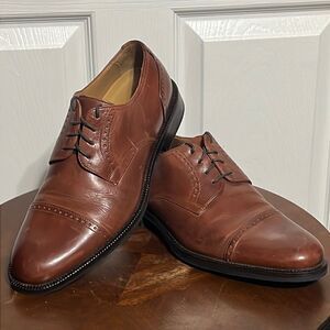 🔥JOHNSTON & MURPHY Signature Series Sheepskin Capped Toe Oxford Brown Shoes 8.5